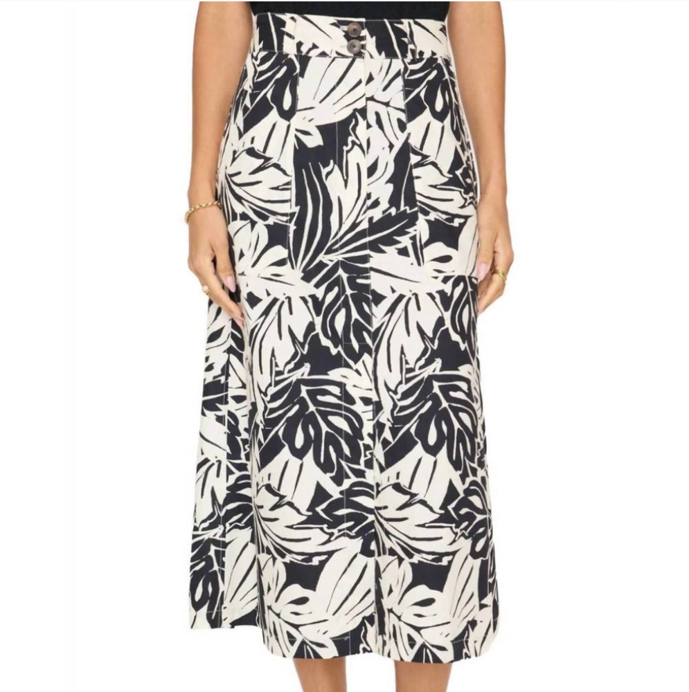 Brochu Walker Mica Botanical Print A-Line Midi Skirt Palm Combo Size Small